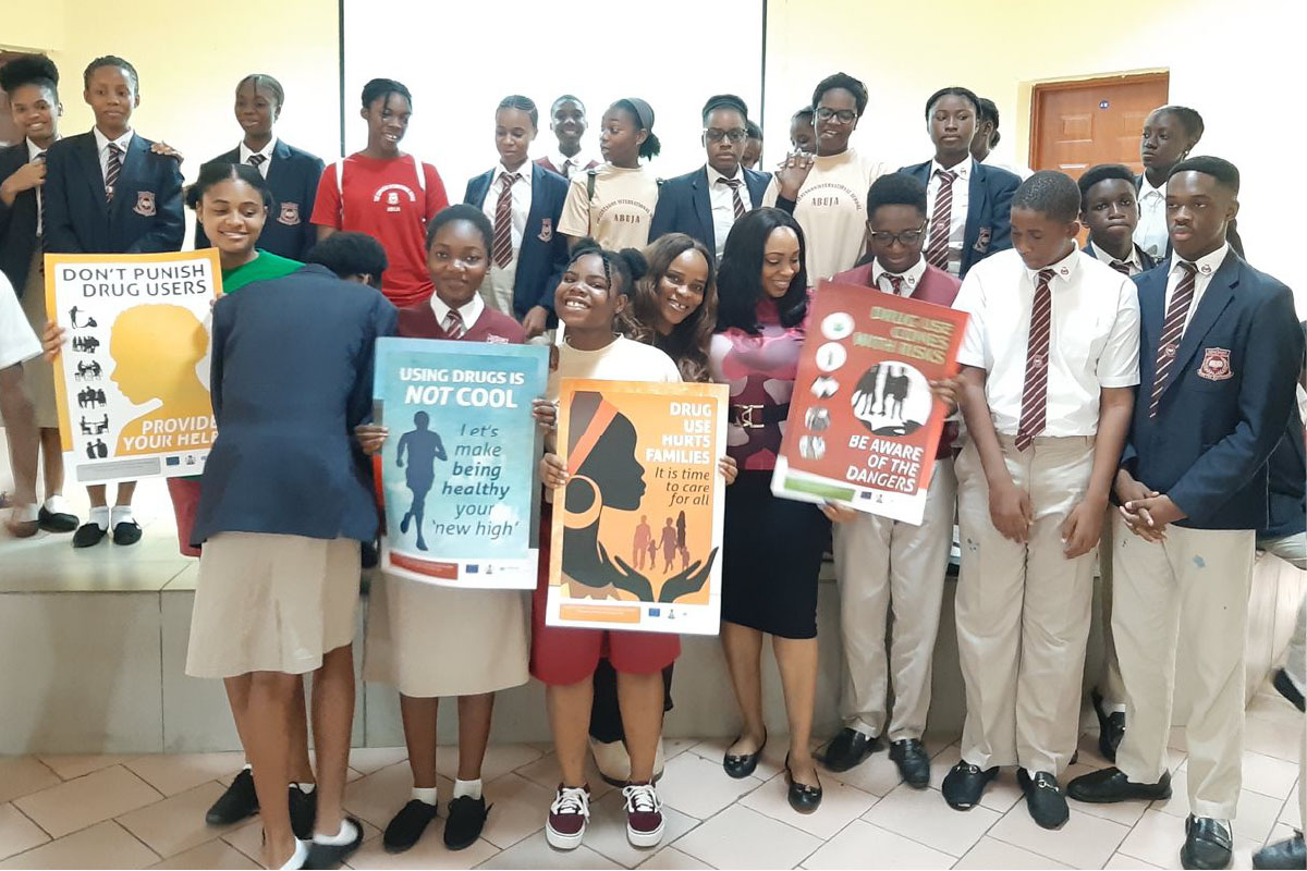 Medical camp staff and patients